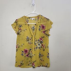Women's DR2 Yellow Floral Print Top Sz Small